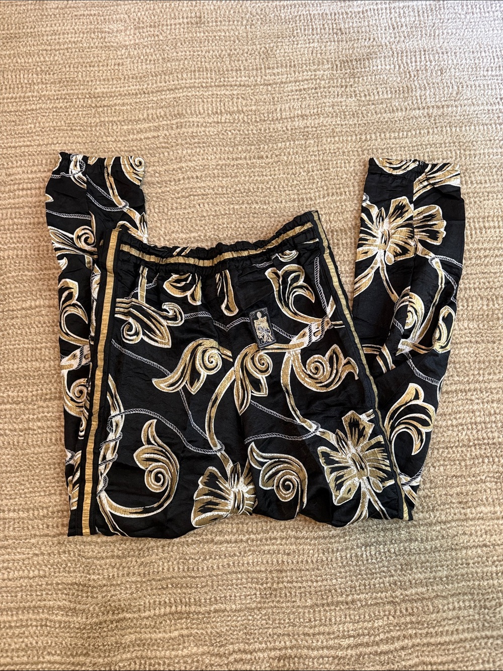 Laurel Black & Gold Baroque Print Jogger Pants